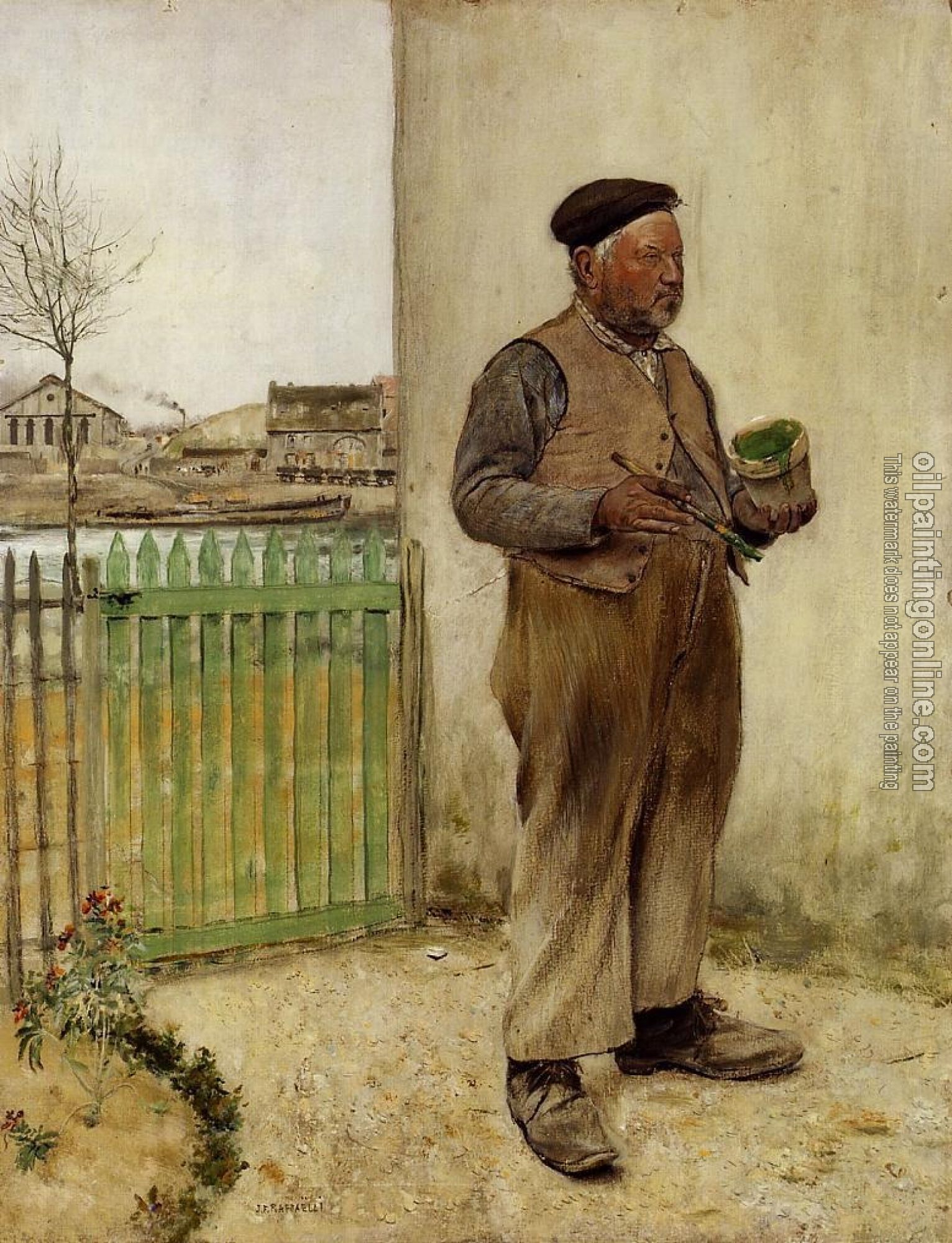 Jean Francois Raffaelli - Man Having Just Painted His Fence